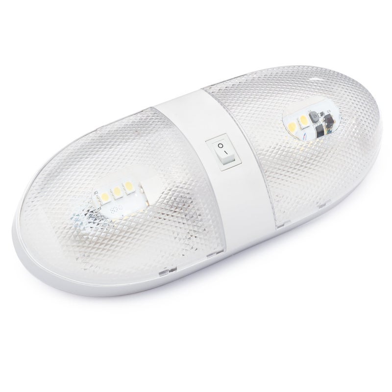 Lumitronics RV 12V Double LED Ceiling Dome Light, On/Off Switch, Removable Lenses - Image 1